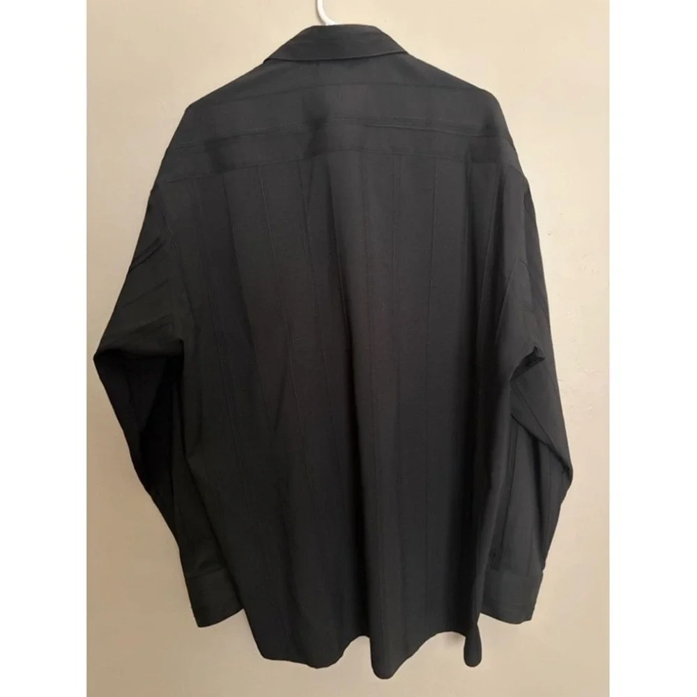 Bassiri Uomo Mens XL Black Microfiber Textured Stripe Long Sleeve Button Down‎